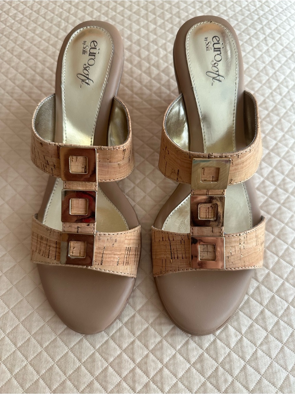 NWT EuroSoft by Sofft Women’s Tan Cork Wedge Sandals-8.5